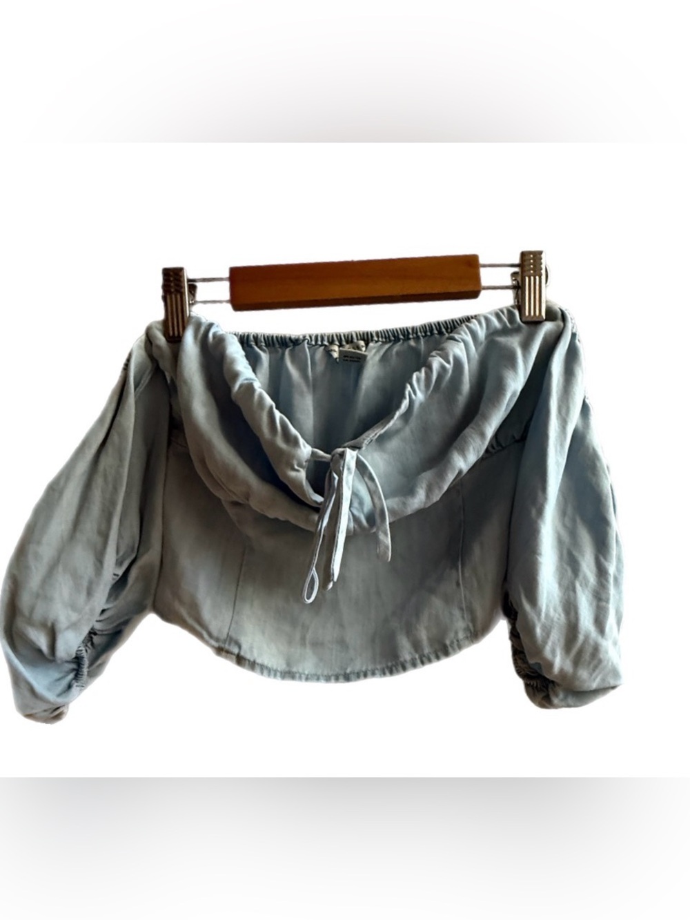 Guess Light Blue Off-Shoulder Crop Top